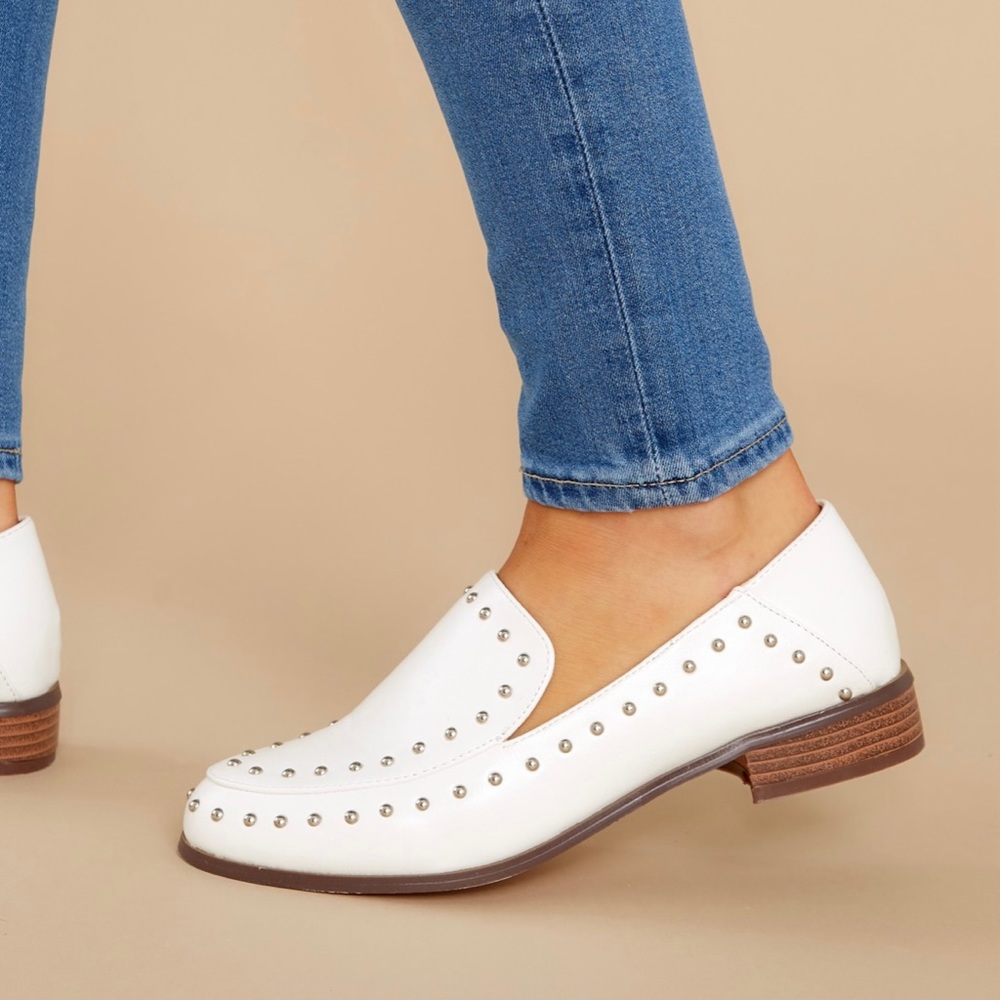 White studded loafers
